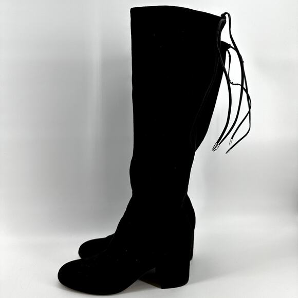Sam Edelman Vinney Knee High Boots Suede Leather Round Toe Block Heel Black 10M - Picture 4 of 9